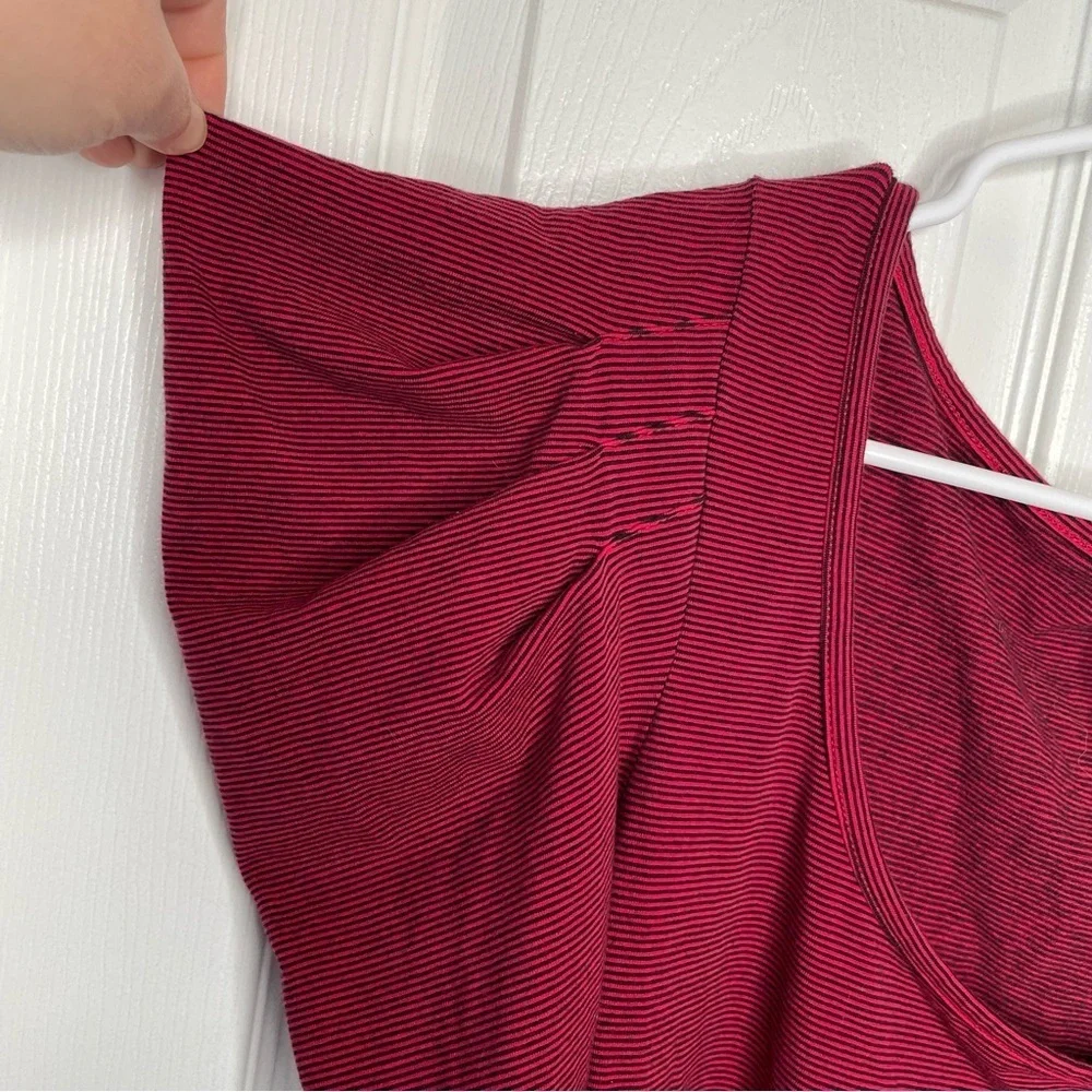 Free People Penelope Dramatic Puff Sleeve Stretch Knit Top in Red Combo Stripe L